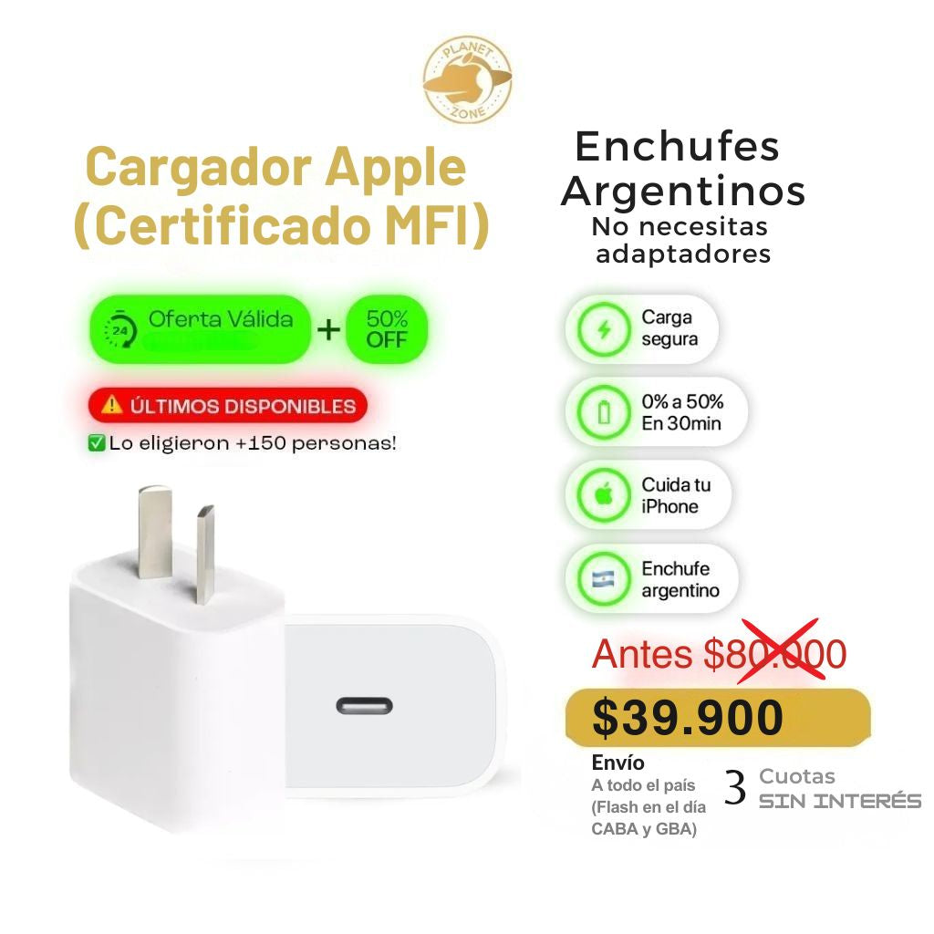 Cargador Apple 20W (Certificado) (CARGA RÁPIDA)